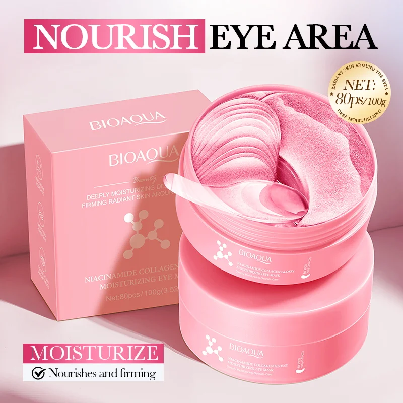 Collagen Under Eye Patches - 80枚入り ナイアシンアミド配合 コラーゲンアイマスク。目の下のむくみ、シワ、乾燥を防ぎ、保湿、アンチエイジング、栄養補給効果があり、美容に役立ちます。