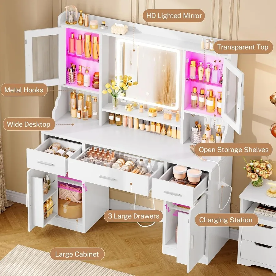 寝室で使用できる、鏡と照明付きのメイクアップ用ドレッサー。素 - Makeup のレビューと価格